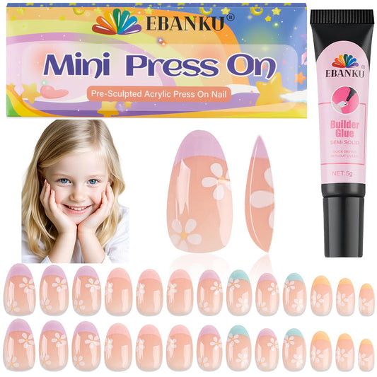 EBANKU Kids Press On Nails 26pcs Pink Flower Set