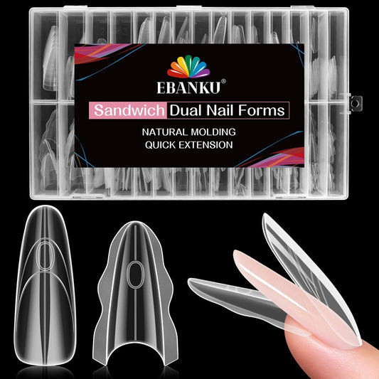 EBANKU 240PCS Sandwich Dual Nail Forms 15 Sizes Oval Nails