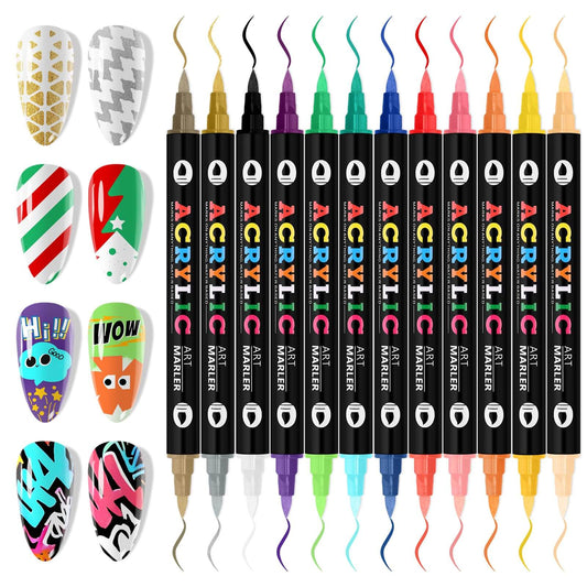 EBANKU 24 Colors Double Head Nail Art Pens Quick-Dry Nail Markers