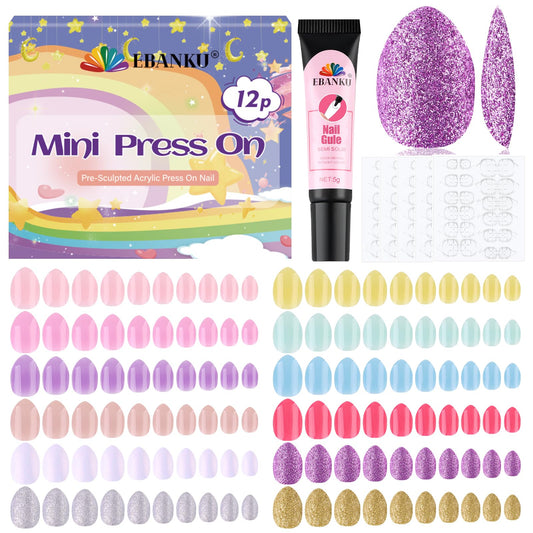 EBANKU 288PCS Aurora Kids Press On Nails 12 Pack Nail Kit