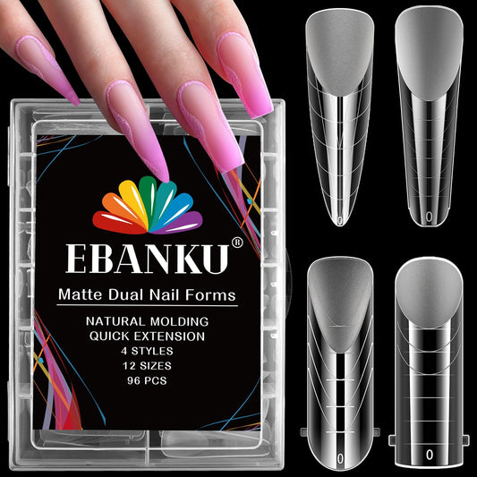 EBANKU 96PCS Dual Nail Forms Kit, Clear Poly Gel Nail Extension Tips