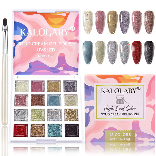 Kalolary 16 Color Glitter Solid Gel Polish Palette