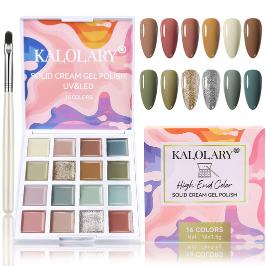 EBANKU 16 Color Solid Gel Nail Polish Palette with Brush