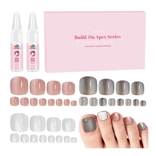 EBANKU Cat Eye Press On Toenails 72PCS Grey Pink with Glue
