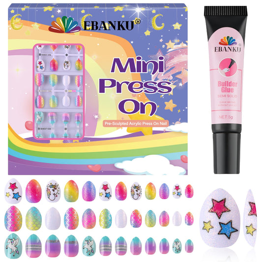 EBANKU 72PCS Kids Press On Nails Star Pattern Nail Kit for Girls