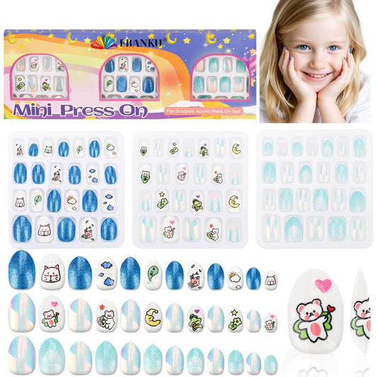 EBANKU 72Pcs Kids Press On Nails 3 Pack Full Cover Set