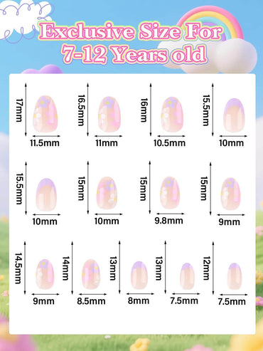 EBANKU Kids Press On Nails 26PCS Almond Fake Nail Kit with Glue