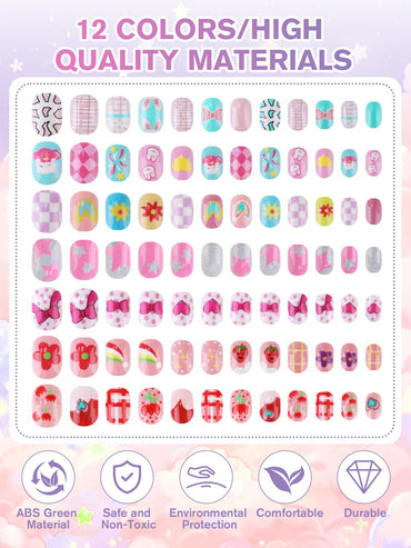 EBANKU 168PCS Kids Press On Nails 7 Pack Gradient Nail Kit