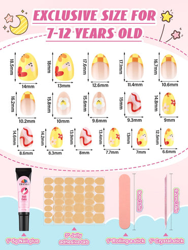 EBANKU Kids Press On Nails 96PCS 3 Pack Full Size Cute Set