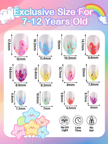 EBANKU 72PCS Kids Press On Nails 3 Pack Fake Nail Kit for Girls