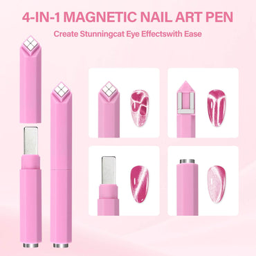 EBANKU 3PCS Cat Eye Nail Magnet Set 3-in-1 & 4-in-1 Pink