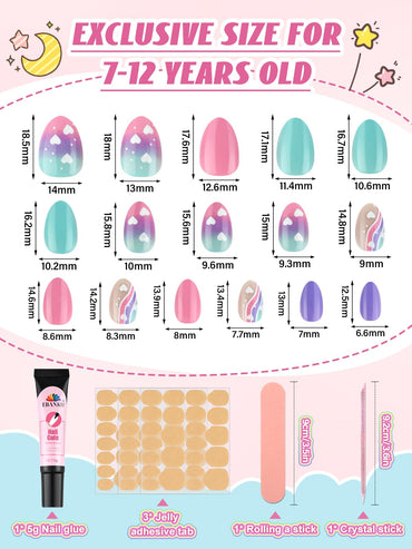 EBANKU Kids Press On Nails 96PCS 3 Pack Full Size Cute Set