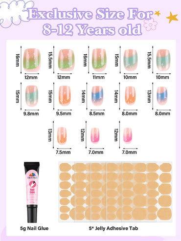 EBANKU 130PCS Kids Press On Nails 5 Pack French Flower Kit