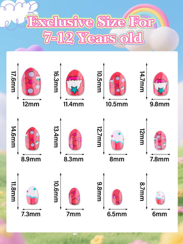 EBANKU 24PCS Kids Press On Nails Candy Nail Kit with Glue