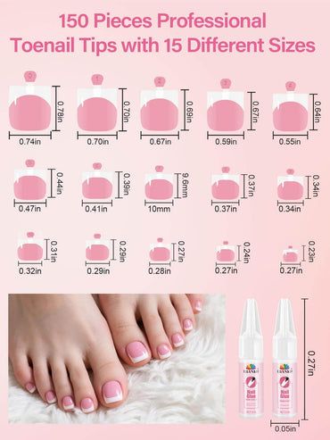 EBANKU French Tip Press On Toenails 150PCS Light Pink Square Tips