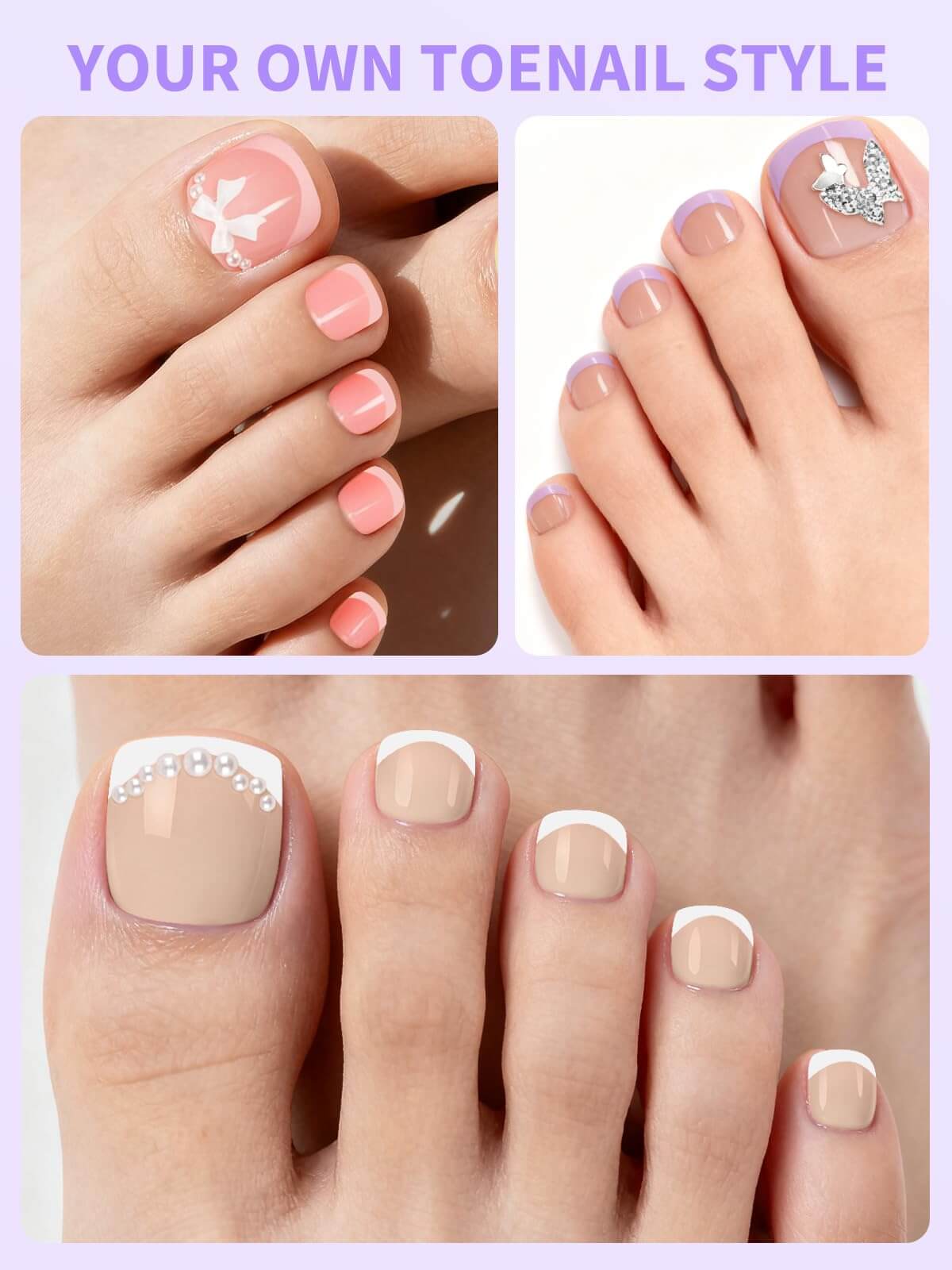 EBANKU French Tip Press On Toenails 72PCS Short Square Tips