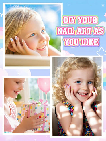 EBANKU 72Pcs Kids Press On Nails Gold Strawberry Set