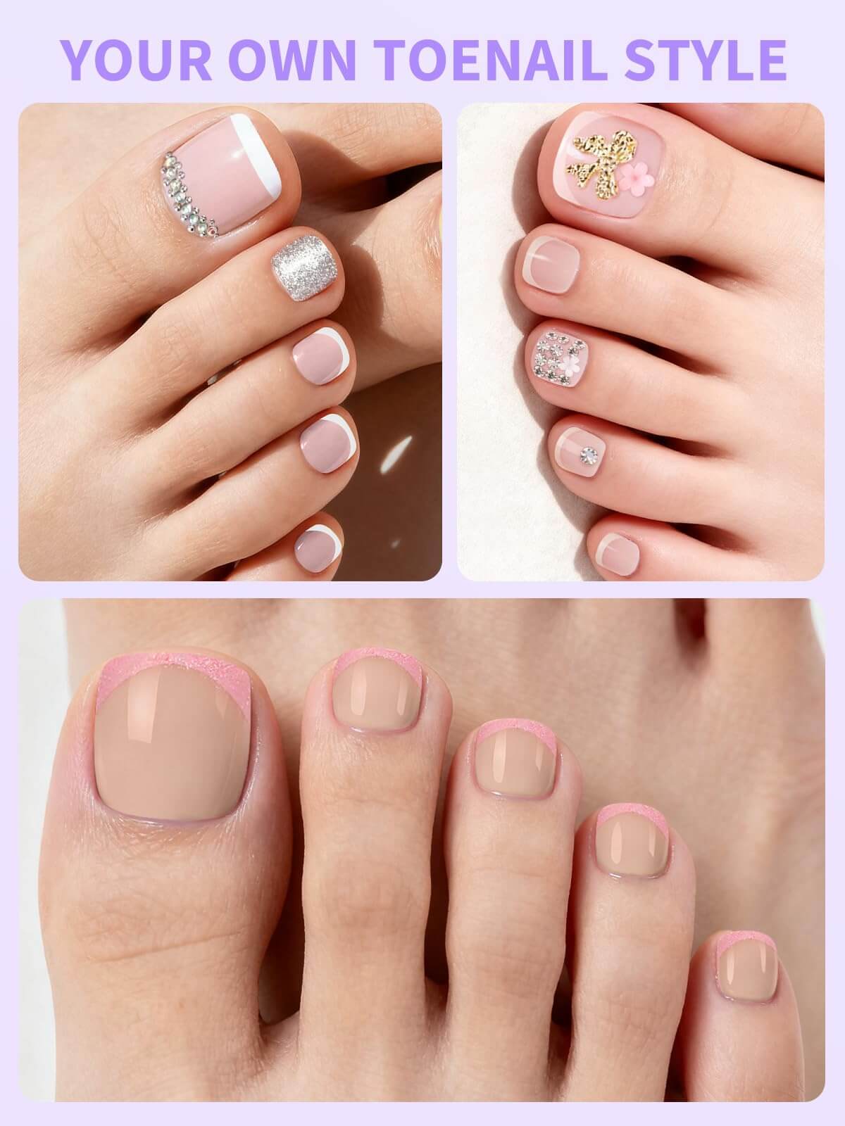 EBANKU Press On Toenails 72PCS French Tip Set with Nail Glue