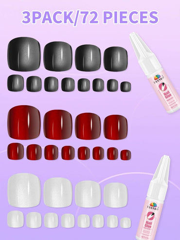 EBANKU Cat Eye Press On Toenails 72PCS Square Short w/Glue