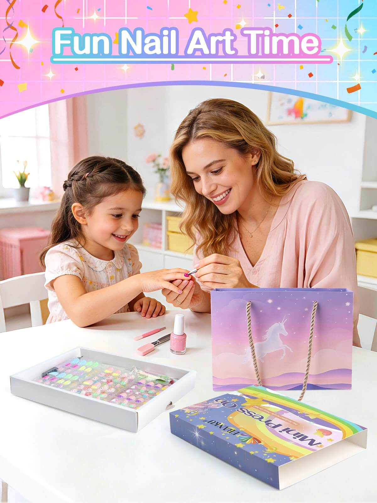 EBANKU Kids Press On Nails Gift Box, 156 Pcs Cute Fake Nails Set