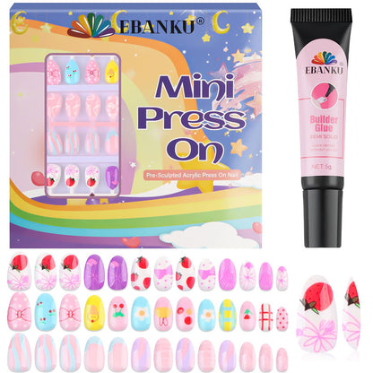 EBANKU Kids Press On Nails 78pcs Bow Strawberry Set