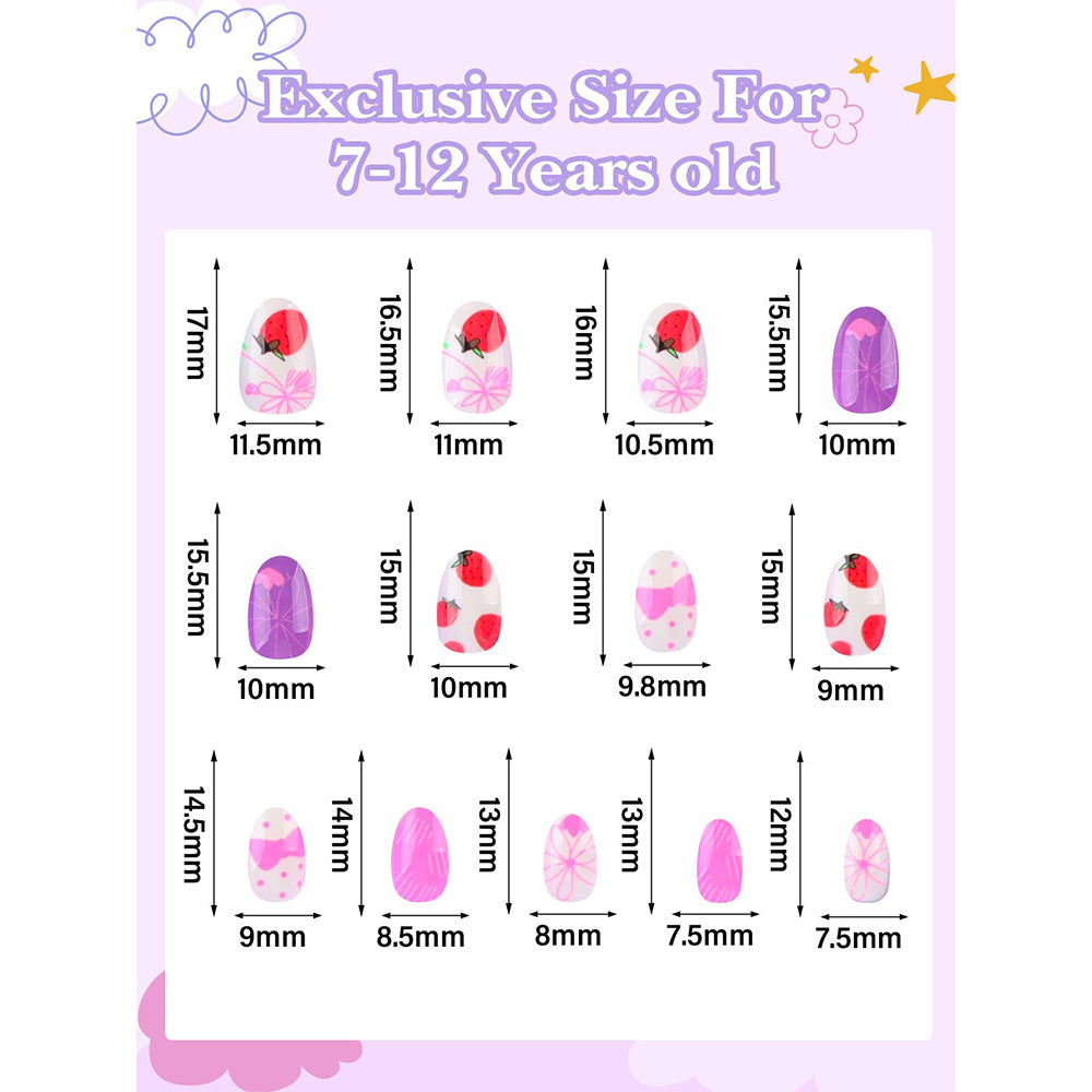 EBANKU Kids Press On Nails 78pcs Bow Strawberry Set