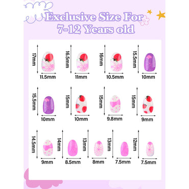 EBANKU Kids Press On Nails 78pcs Bow Strawberry Set