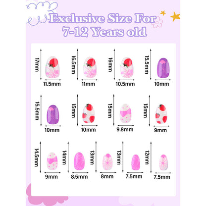 EBANKU Kids Press On Nails 78pcs Bow Strawberry Set