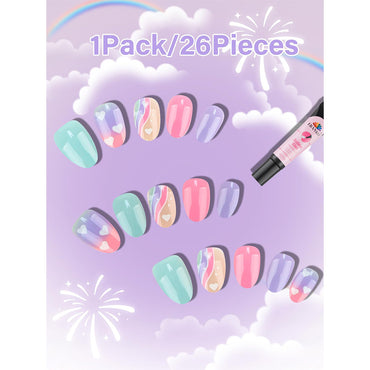 EBANKU Kids Press On Nails 26pcs Colorful Set