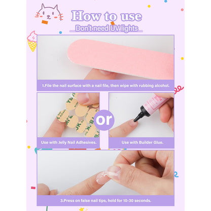 EBANKU Kids Press On Nails 26pcs Pink Flower Set