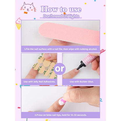 EBANKU Kids Press On Nails 78pcs Bow Strawberry Set