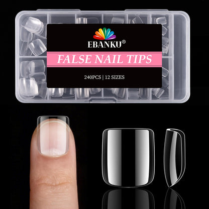 EBANKU 240PCS Mini Kids Square Clear Press On Nail Tips