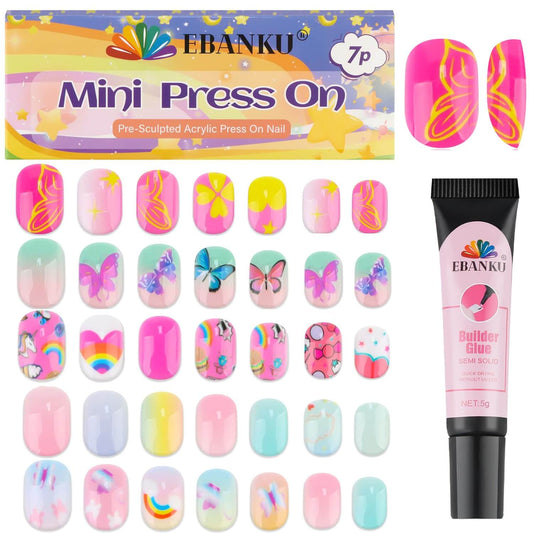 EBANKU 78Pcs Kids Press On Nails Pink Cloud Flower Set