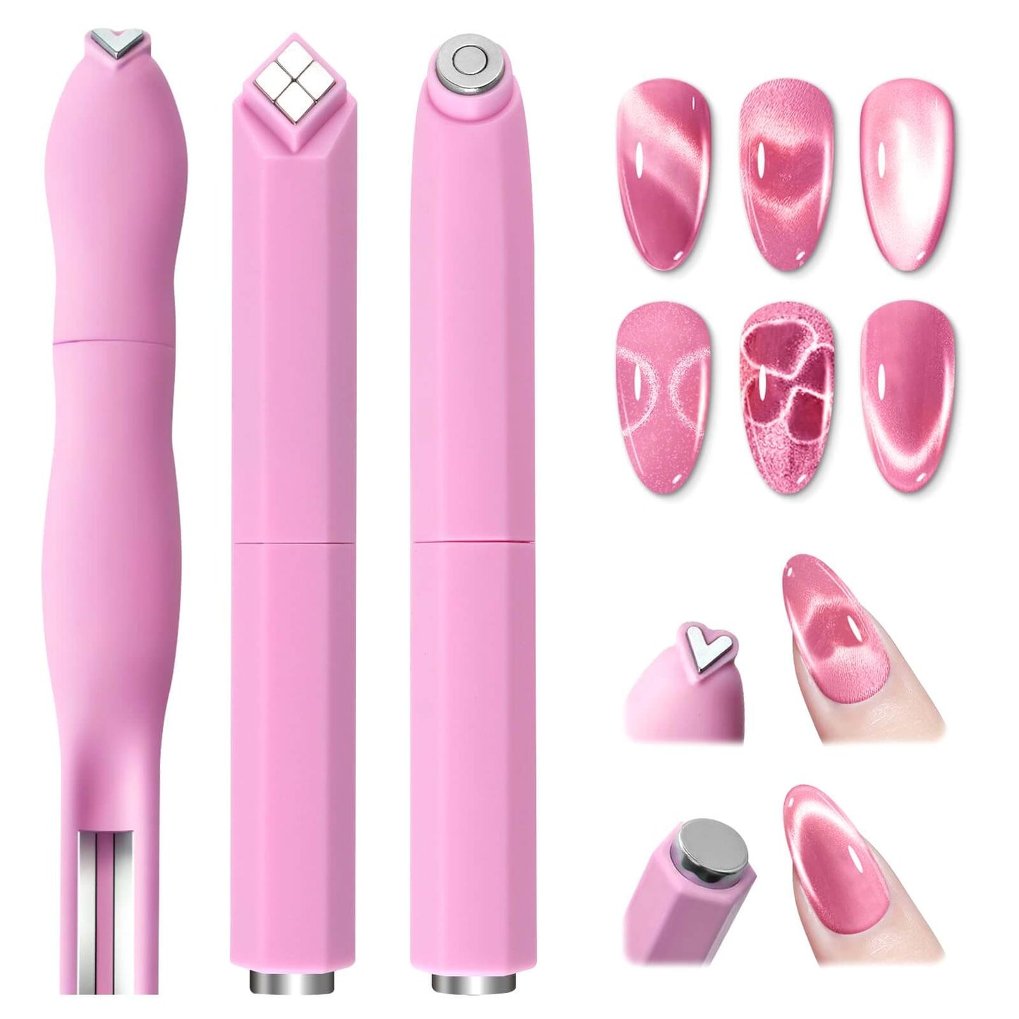 EBANKU 3PCS Cat Eye Nail Magnet Set 3-in-1 & 4-in-1 Pink