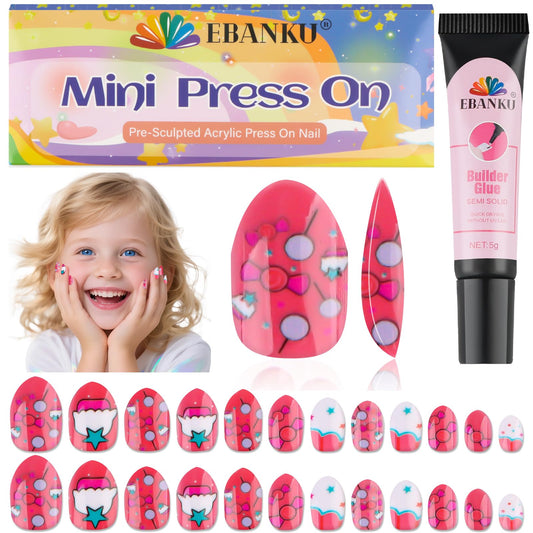 EBANKU 24PCS Kids Press On Nails Candy Nail Kit with Glue