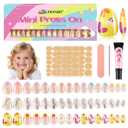 EBANKU Kids Press On Nails 96PCS 3 Pack Full Size Cute Set