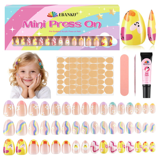 EBANKU Kids Press On Nails 96PCS 3 Pack Full Size Cute Set