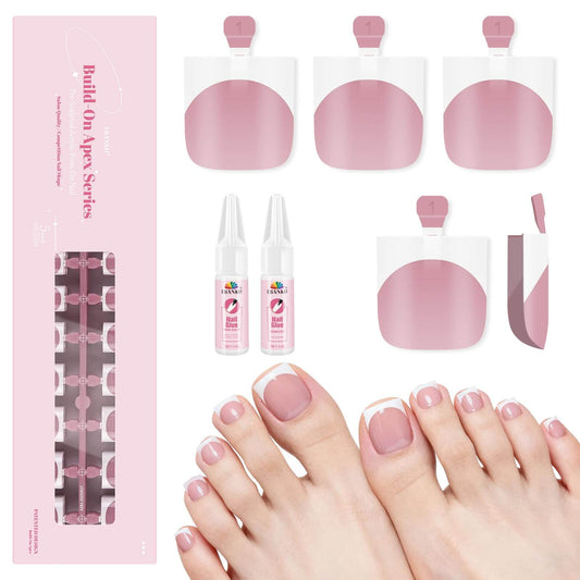 EBANKU French Tip Press On Toenails 150 Pcs Deep Pink Square