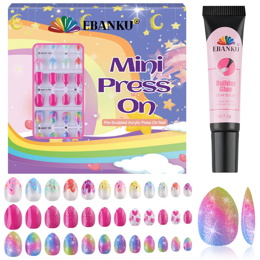 EBANKU 72PCS Kids Press On Nails 3 Pack Fake Nail Kit for Girls