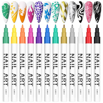 EBANKU 3D Nail Art Pens, 12-Color DIY Manicure Set