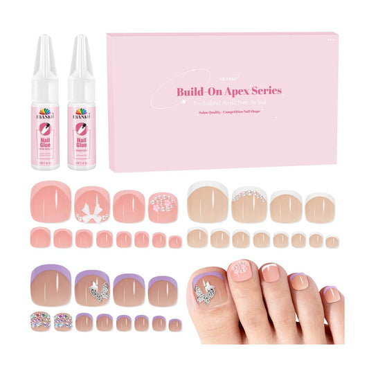EBANKU French Tip Press On Toenails 72PCS Short Square Tips