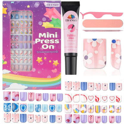 EBANKU 130Pcs Kids Press On Nails Flower & Mermaid Set-1