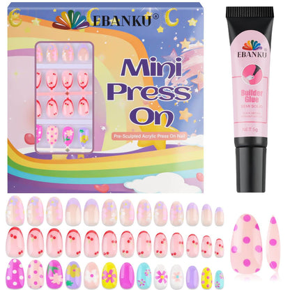 EBANKU 78Pcs Kids Press On Nails Colorful Polka Dot Set
