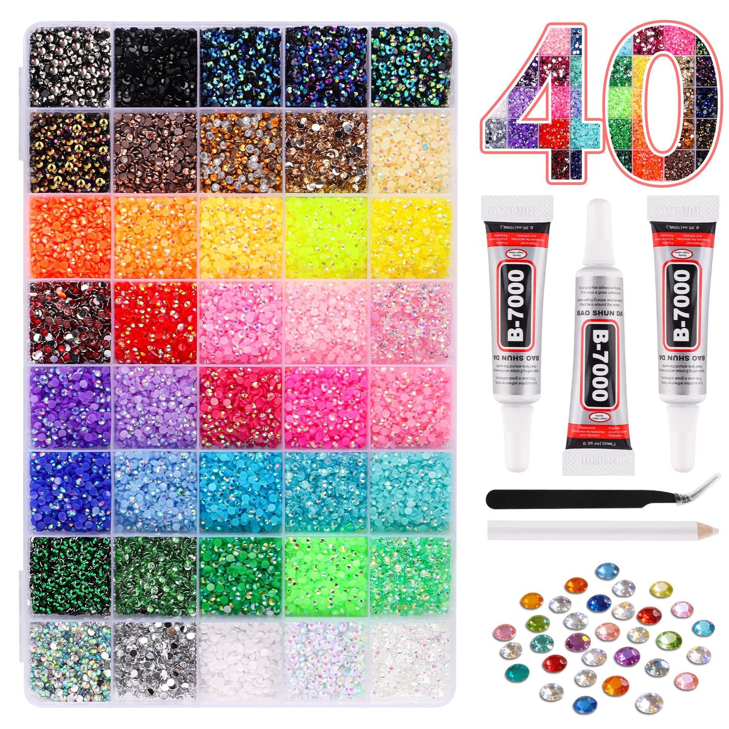 EBANKU 32000PCS Resin Jelly Rhinestones Kit 40 Colors 3MM