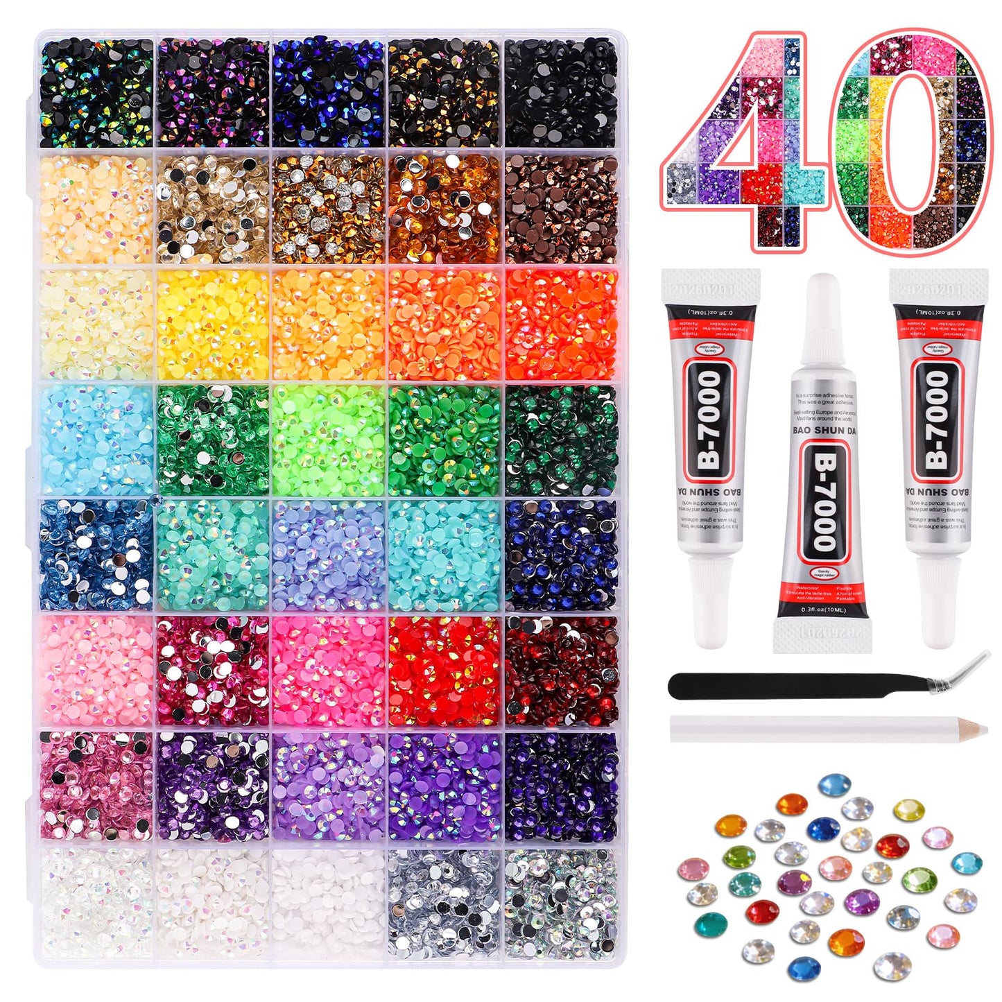 EBANKU 40 Color 4MM Resin Jelly Rhinestones Bedazzling Kit