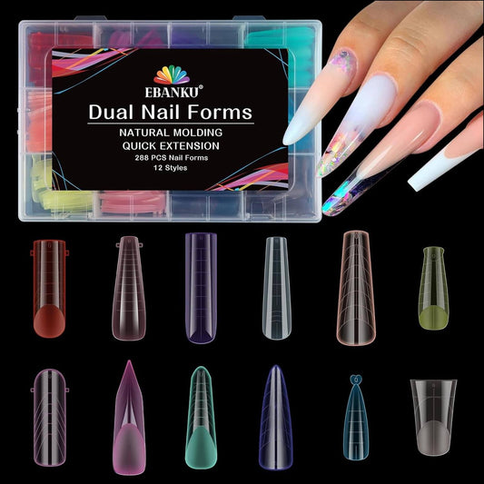 EBANKU 288PCS Dual Nail Forms Kit 12 Styles French Nail Extension