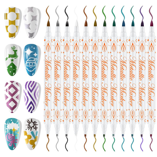 EBANKU 12 Colors Double-Ended Nail Art Pens Quick-Dry Markers