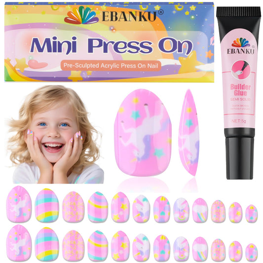 EBANKU 24PCS Kids Press On Nails Horse Fake Nail Kit for Girls