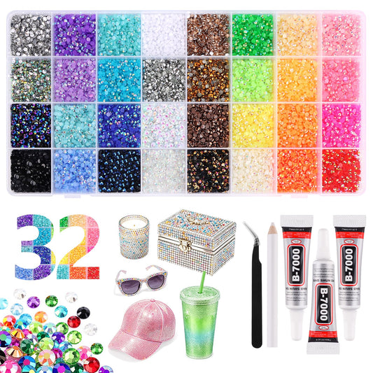 EBANKU 32000PCS Resin Jelly Rhinestones Bedazzling Kit 32 Colors