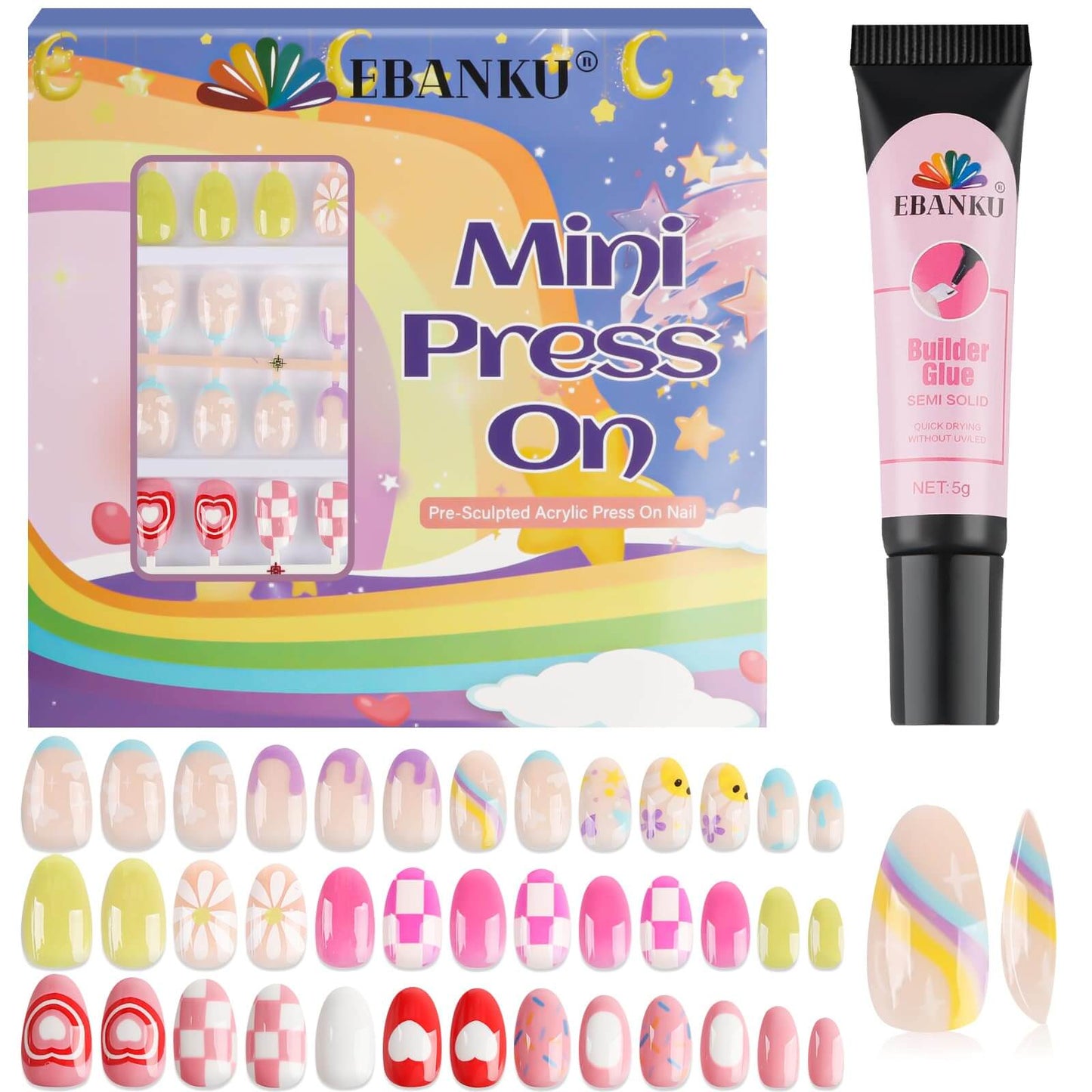 EBANKU 78Pcs Kids Press On Nails 3 Pack Flower Set